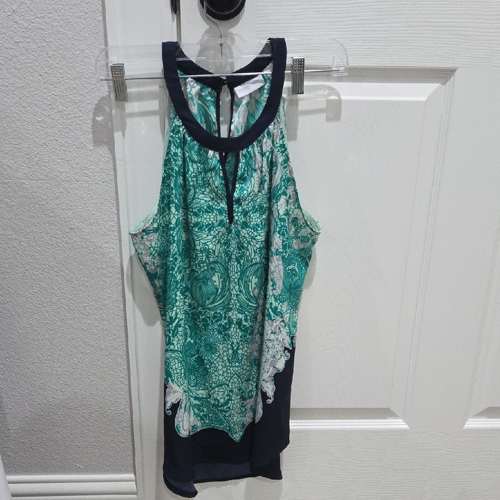 New York & Company Teal and Navy Blouse